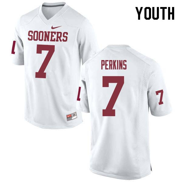 Youth #7 Ronnie Perkins Oklahoma Sooners College Football Jerseys Sale-White - Click Image to Close